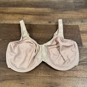 Bali Beige Unlined Underwire Bra Size 36DD Adjustable Straps Floral Lace Accents